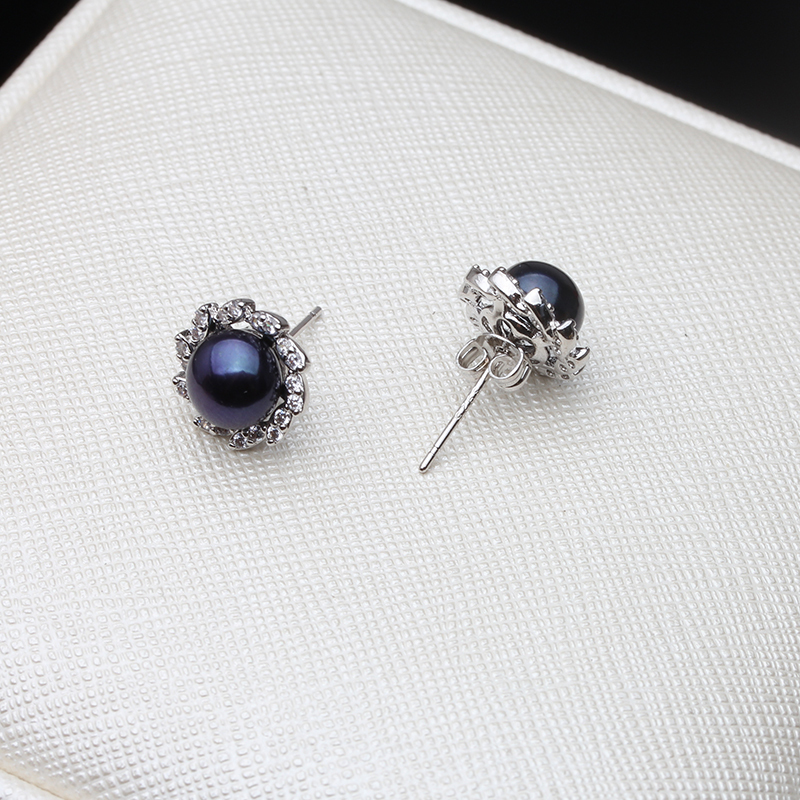 Trendy 925 Sterling Silver Leaf Small Stud Earring White black Natural Freshwater Pearl Earrings for Women Girl Fine Jewelry 220210