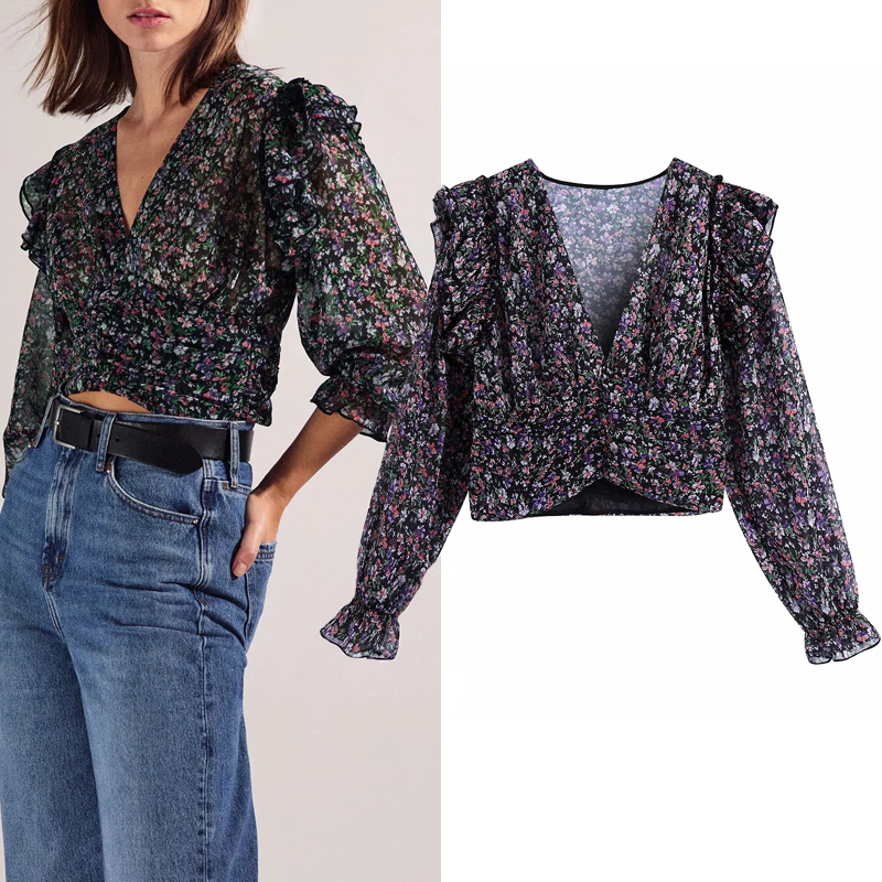 2021 New Black Floral Print Crop Top Women Ruffle Long Sleeve Vintage Chiffon Woman Blouses Elastic Ruched Hem Ladies Tops 7ne5
2021 New Black Floral Print Crop Top Women Ruffle Long Sleeve Vintage Chiffon Woman Blouses Elastic Ruched Hem Ladies Tops 7ne5