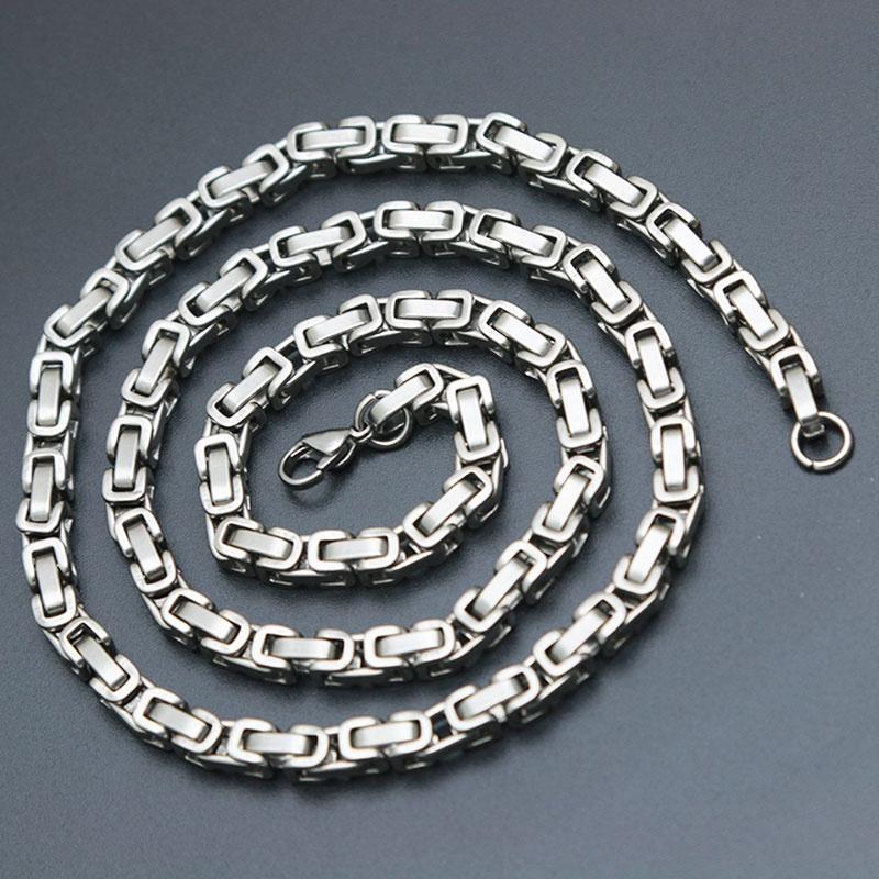 Mens 4mm 5mm Sier Tone 316 Stainless Steel Byzantine Box Link Necklace Chain Free shipping Free shipping