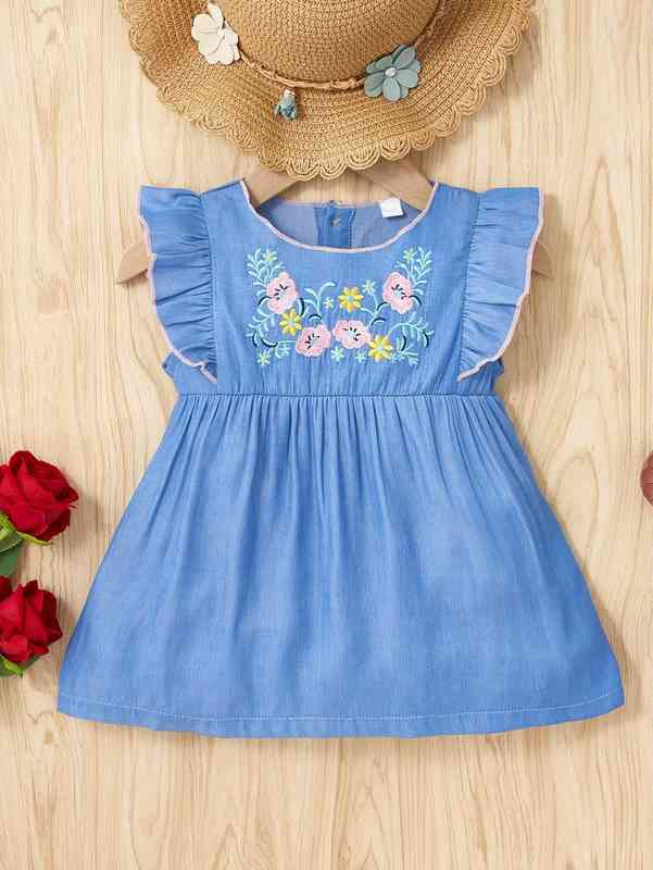 Baby Floral Embroidery Ruffle Sleeve Dress SHE