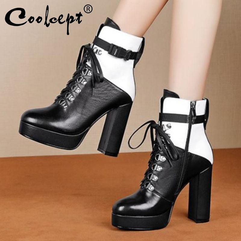 Coolcept Ankle Boots For Women Genuine Leather Cross Strap High Heels Shoes Zipper Platform Winter Women Footwear Size 34-39, Black white
Coolcept Ankle Boots For Women Genuine Leather Cross Strap High Heels Shoes Zipper Platform Winter Women Footwear Size 34-39, Black white