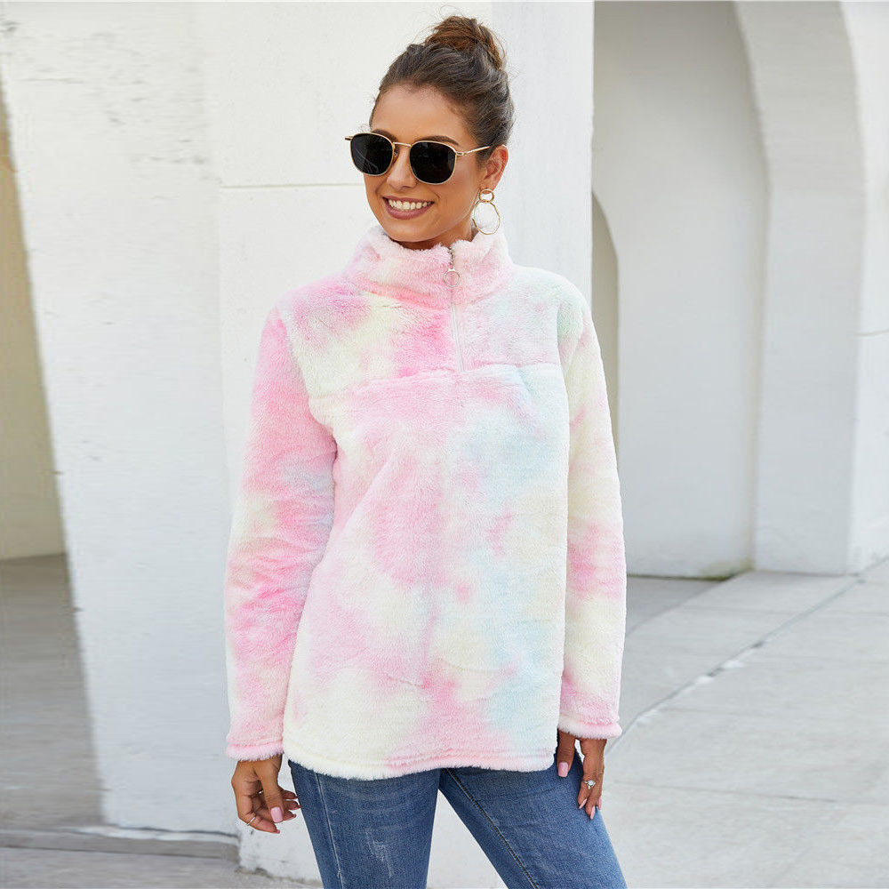 Sherpa Fleece Sweater Rainbow Gradient Fluffy Zipper Pullover Female Winter Warm Tops Chic Party Fluffy Teddy Fleece Sweaters 201222
