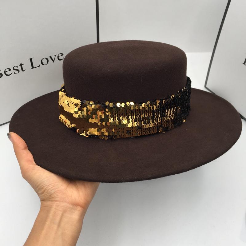In the spring and autumn winter hats wool Coffee paillette big brim hat for women with light belt fashion, Black
In the spring and autumn winter hats wool Coffee paillette big brim hat for women with light belt fashion, Black