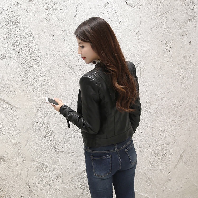 Sllsky New Women Spring Autumn Pu Leather Jacket Casual Slim Soft Moto Biker Faux Leather Jacket Female Coat Basic Streetwear 201020