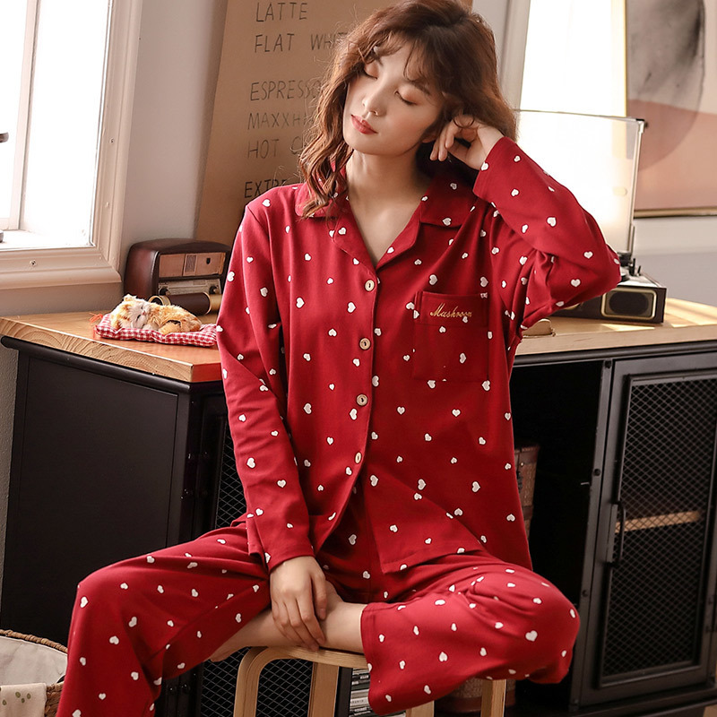 Women 100 Cotton Pajamas PJ Winter Autumn Long Sleeves ButtonDown Print Pijamas Pure Cotton Sleepwear Set 2PCS Pyjama Femme 201113
