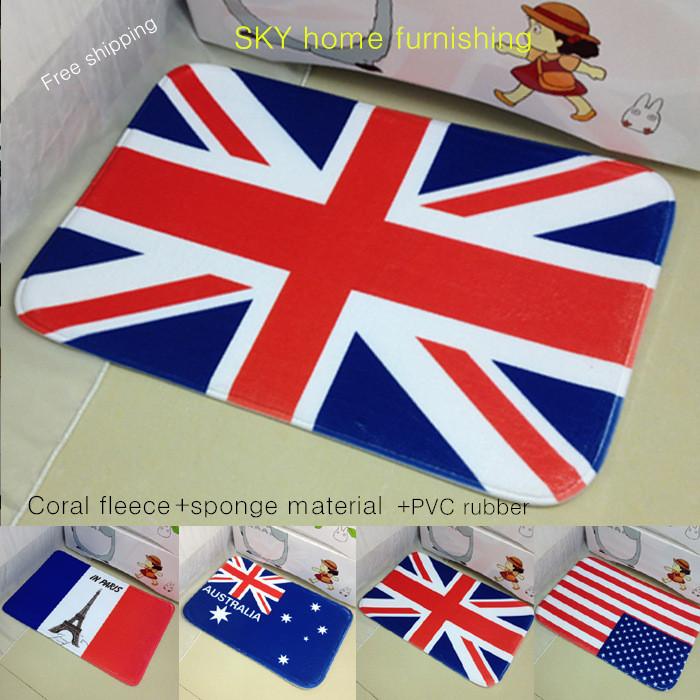

58*38cm direct selling national flag United States British mat Coral fleece+sponge+PVC rubber living bed room home decoration