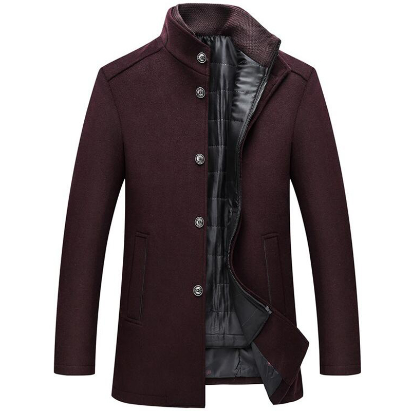 Woolen Coat Men Winter Windbreaker Long Thick Wool Jackets abrigo hombre Man Stand Collar Single Breasted With Vest Woolen Coats T200117