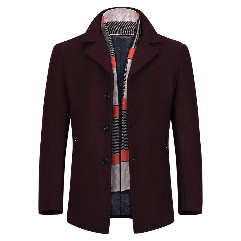 YOUTHUP Wool Men's Coat With Scarf Single Breasted Thick Coats Overcoats Topcoat Mens Fitness Coat Streetwear 4 Colors M-4XL 201222