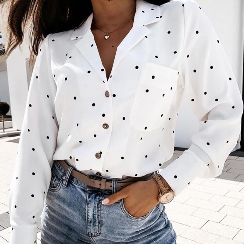 Long Sleeve Women Autumn Blouse Office Ladies Button Pockets Blouse Casual Loose Polka Dot Print Femlae Tops#D3, White
Long Sleeve Women Autumn Blouse Office Ladies Button Pockets Blouse Casual Loose Polka Dot Print Femlae Tops#D3, White