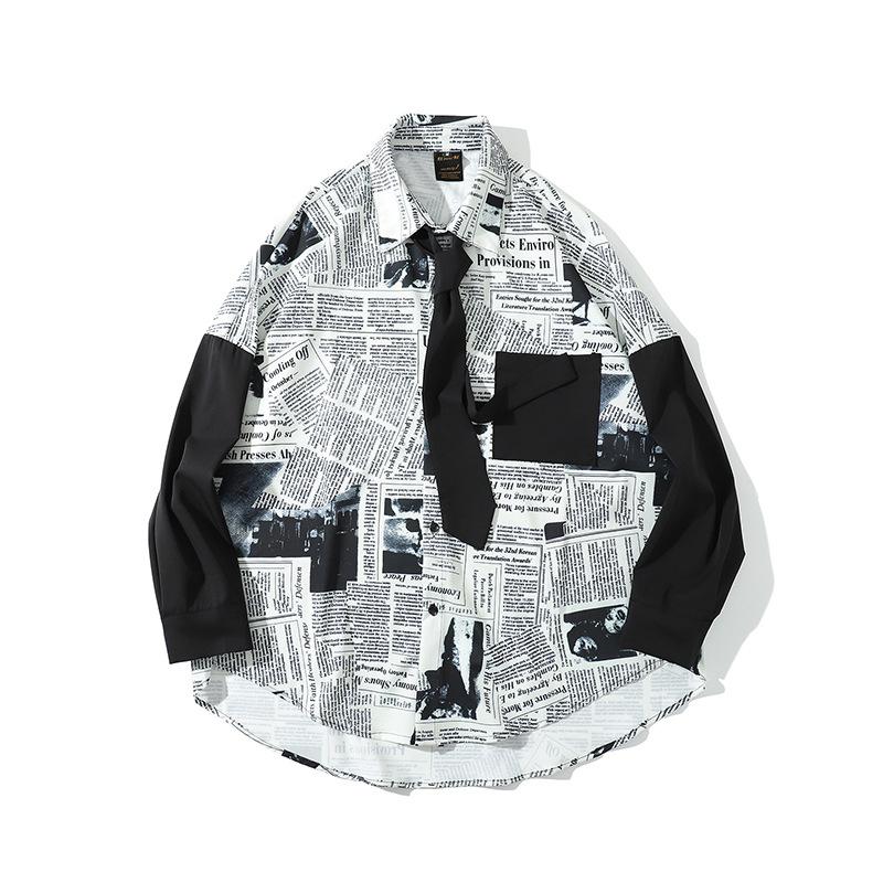 2020 autumn and winter new men's black and white printing casual fashion long-sleeved shirt loose shirt, Gray
2020 autumn and winter new men's black and white printing casual fashion long-sleeved shirt loose shirt, Gray