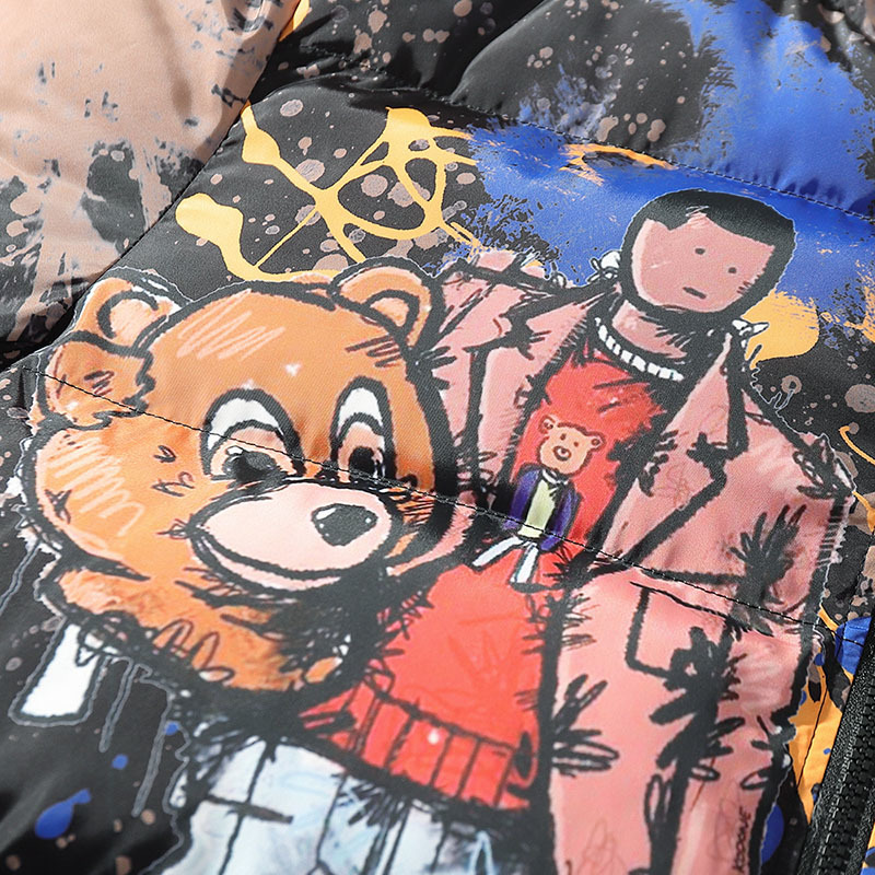 Hip Hop Jacket Parka Cartoon Graffiti Streetwear Men Windbreaker Harajuku Winter Padded Jacket Coat Puffer Vintage Outwear 201214