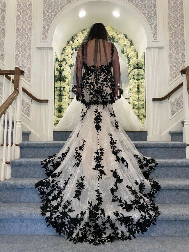Gothic Black And White Mermaid Wedding Dress Sleevless Sexy Backless Vintage Bridal Gowns Plus Size Bride Wedding Dresses 2022 Vestido De Novia
