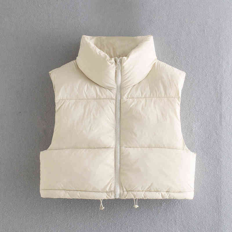 Willshela Women Fashion High Neck Cropped Waistcoat Vest Casual Woman Sleeveless Puffer Jacket Chic Lady Winter Warm Outfits 220125