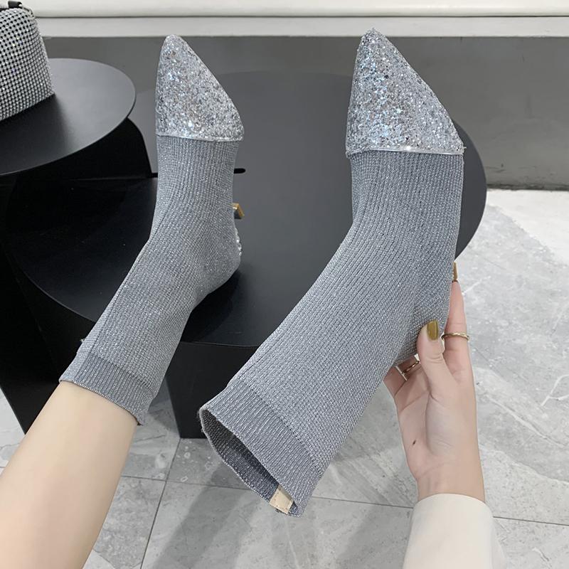 Rimocy Shiny Sequins Thin High Heels Ankle Boots Women Knitted Elastic Pointed Toe Socks Boots Woman Sexy Crystal Slip on Shoes, Yellow
Rimocy Shiny Sequins Thin High Heels Ankle Boots Women Knitted Elastic Pointed Toe Socks Boots Woman Sexy Crystal Slip on Shoes, Yellow