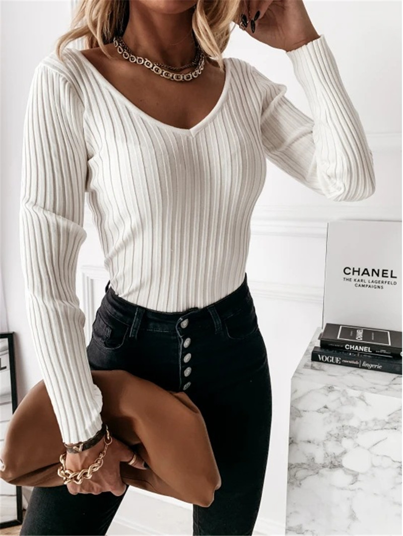 Knitwear T Shirts Clothing 2020 Women Ribbed Knitted Shirts Fashion Casual V Neck Long Sleeve Solid Color Tight Undershirts Tops, White
Knitwear T Shirts Clothing 2020 Women Ribbed Knitted Shirts Fashion Casual V Neck Long Sleeve Solid Color Tight Undershirts Tops, White