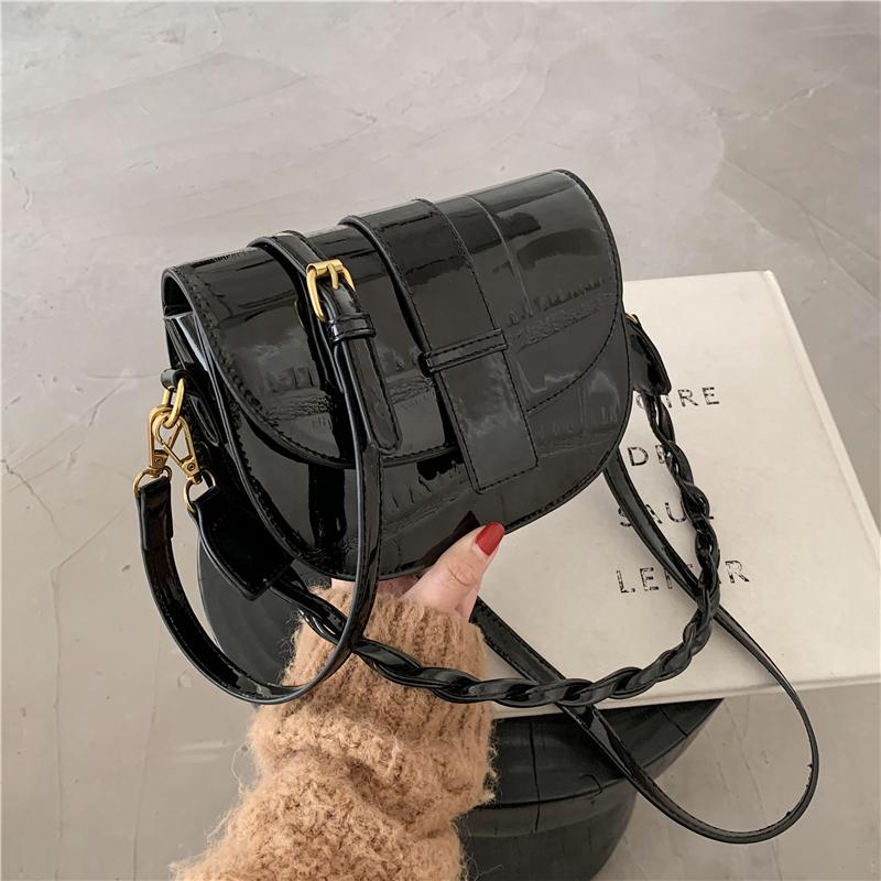 Stone Pattern Patent Leather Mini Flap Shoulder Bag High Quality Saddle Shoulder Bag Designer Women Handbag Small Crossbody, Black
Stone Pattern Patent Leather Mini Flap Shoulder Bag High Quality Saddle Shoulder Bag Designer Women Handbag Small Crossbody, Black
