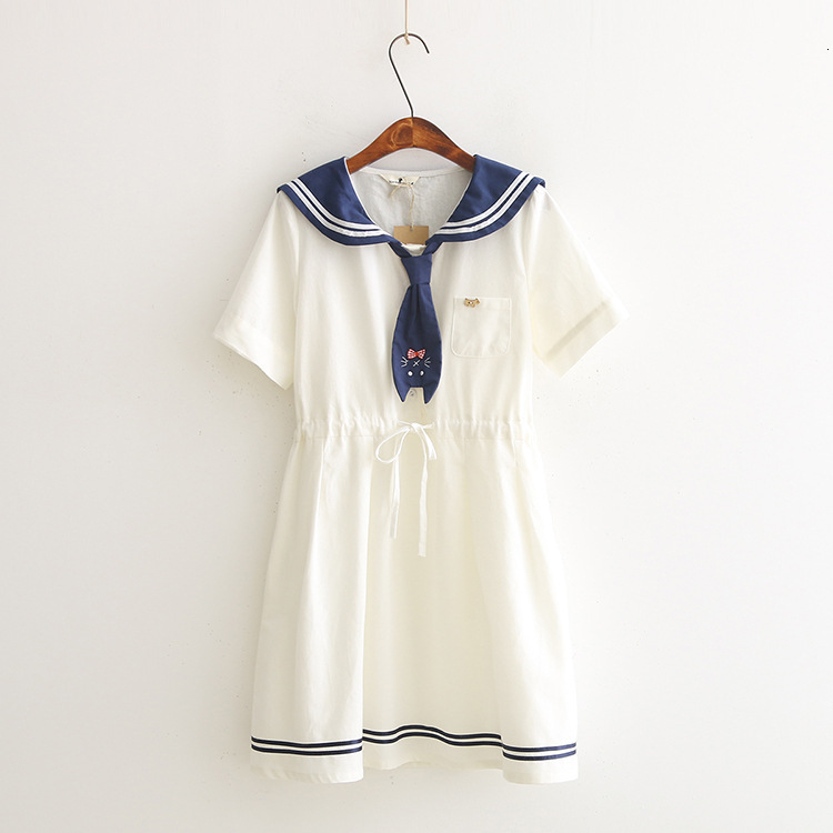 2021 New Japanese Girls Lovely Cat Embroidery Design Es Casual Youth Women Short Sleeve Sailor Collar with Scarf Cotton Xe9s, Blue
2021 New Japanese Girls Lovely Cat Embroidery Design Es Casual Youth Women Short Sleeve Sailor Collar with Scarf Cotton Xe9s, Blue