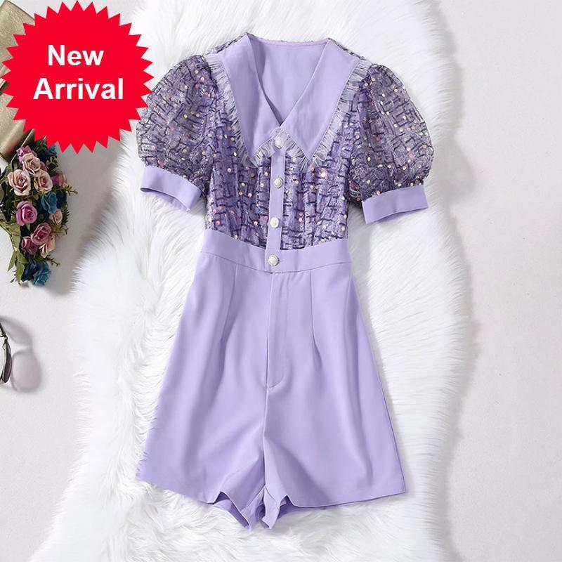 New Runway 2021 Brand Luxury Short-sleeves Long Will See New Women Sexy Lace Short Paragraph Thin Waist Purple Overalls 2WP2, Beige 
New Runway 2021 Brand Luxury Short-sleeves Long Will See New Women Sexy Lace Short Paragraph Thin Waist Purple Overalls 2WP2, Beige