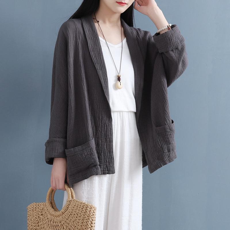 Women Jackets 2020 Autumn Stand Collar Cardigan Cotton Linen Big Size Loose Solid Color Pockets Outer Wear Women Coat, Dark grey
Women Jackets 2020 Autumn Stand Collar Cardigan Cotton Linen Big Size Loose Solid Color Pockets Outer Wear Women Coat, Dark grey