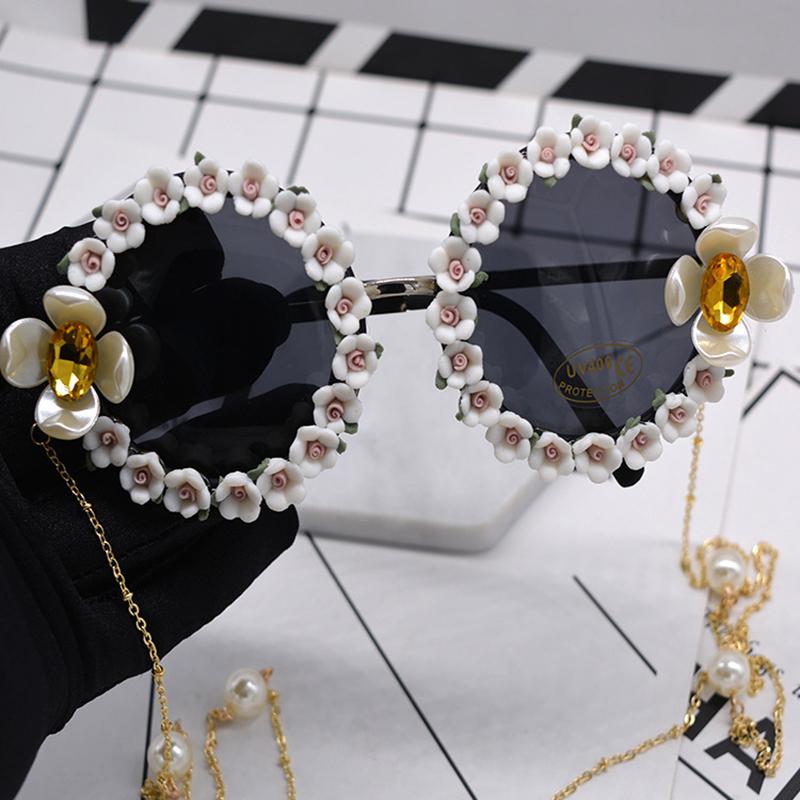 Sunglasses Curved Insect Crystal Ladies Flower Frame Diamond Round