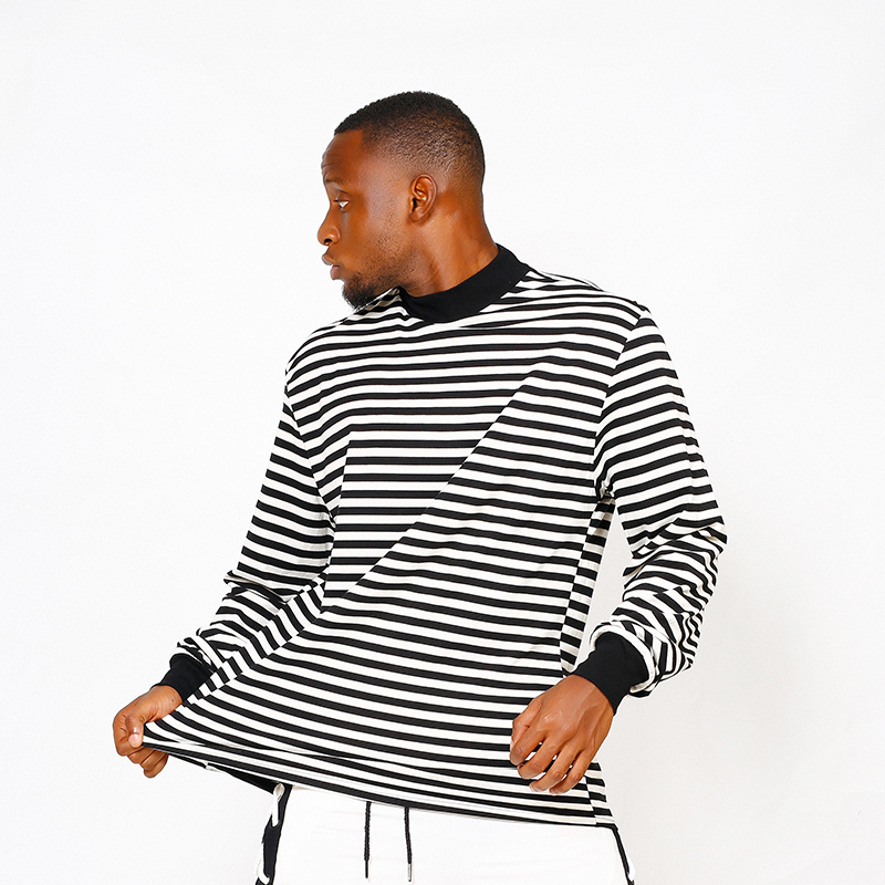 HEYGUYS original men's striped foundation Europe street style T-shirt long sleeve t-shirt men bottom loose head 201203
