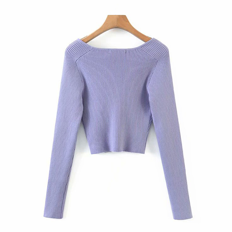 DEAT Autumn Short Square Collar Thin Knitted Pullovers Sweater Loose Fit V-Neck Long Sleeve Women New Fashion Tide 13U090 201017