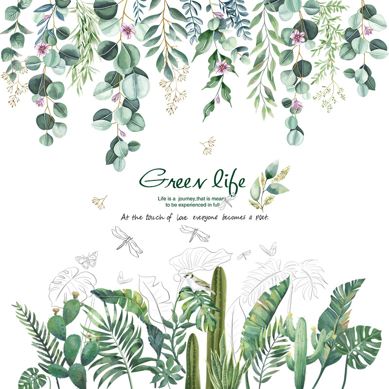 Tropical Tree Leaves Wall Stickers DIY Green Plants Wall Decals for Living Room Bedroom Kitchen Home Decoration LJ201128