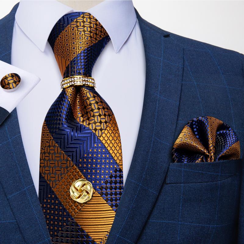 New Formal Gold Blue Striped Ties For Men 100% Silk Tie Set Hanky Cufflinks Tie Tack Wedding Party Necktie Gift For Men DiBanGu
New Formal Gold Blue Striped Ties For Men 100% Silk Tie Set Hanky Cufflinks Tie Tack Wedding Party Necktie Gift For Men DiBanGu