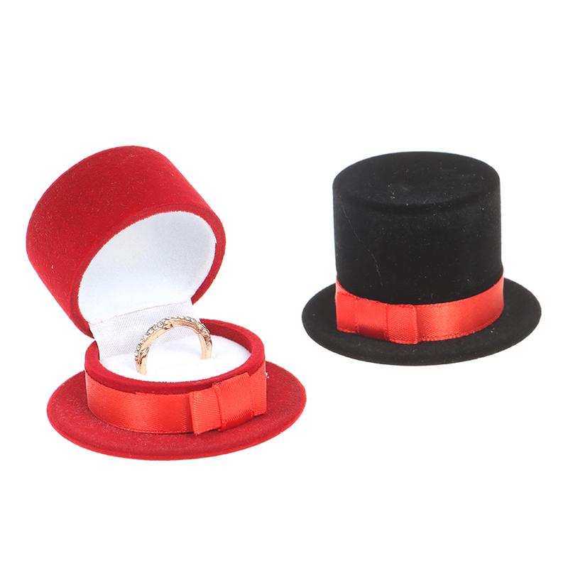 1pc Red/Black Top Hat Jewelry Box Velvet Wedding Ring Box Necklace Display Gift Container Case For Jewelry Packaging
