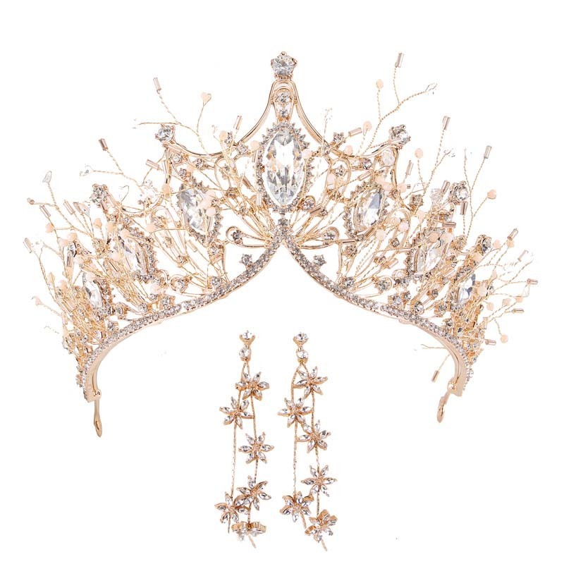 Baroque Crystal Gold Crown for Girls Wedding Hair Accessories Gems Bridal Tiara Bride Hairwear Women Head Princess Jewelry Piece T200108