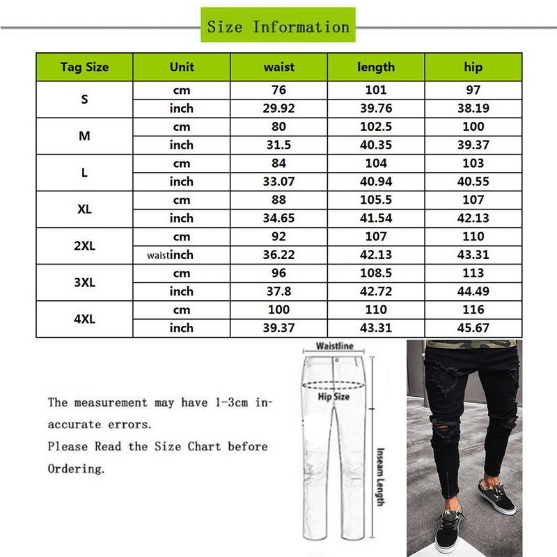 Oeak Mens Fashion Skinny Destroyed Denim Patch Pencil Pants Ripped Hole Slim Fit Zipper Black Elastic Jeans 201111