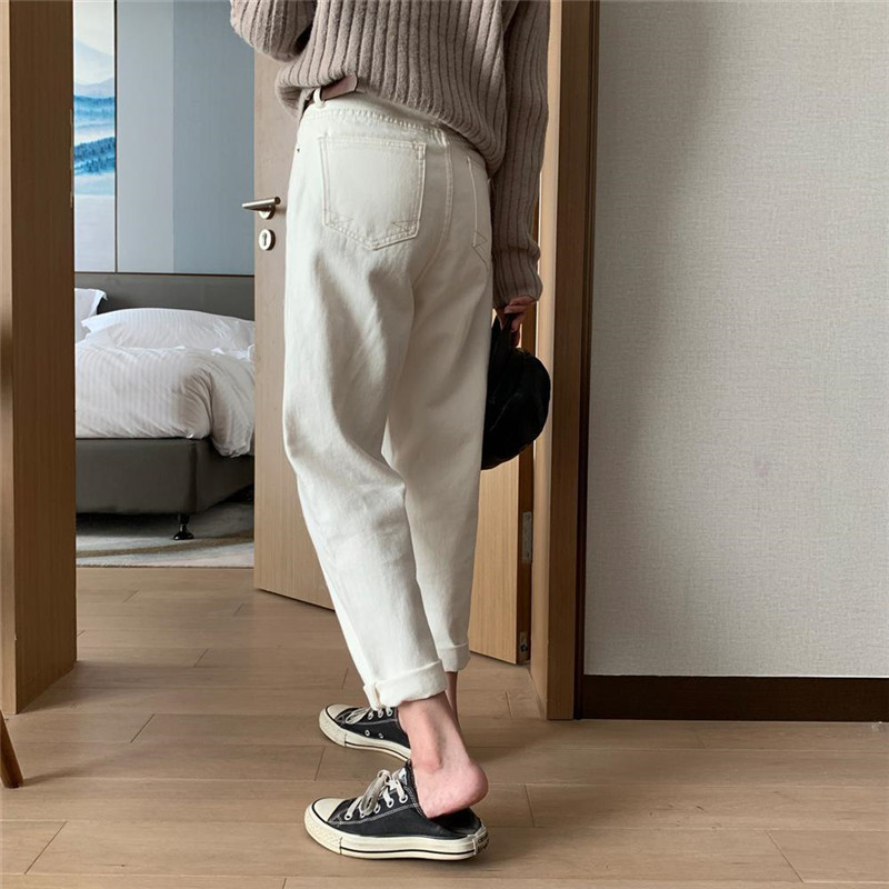 Women vintage High Waist White Jeans Mom Plus Size Slim Harem Denim Pants Female Casual Spring Ankle Length Streetwear Trousers 201109