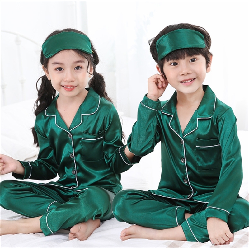 Kids pyjamas Not included Blindfold Children's Pajamas Autumn Long Sleeve Girls Sleepwear Set Boys Silk Pajamas Suit for Kid LJ201216
