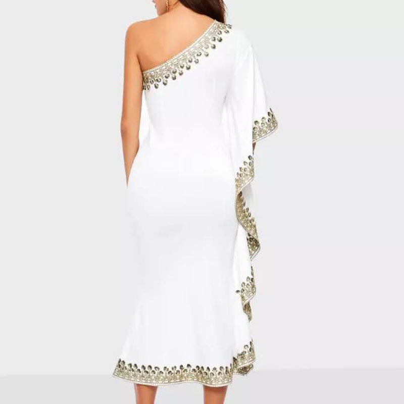 Women Party White Dress One Shoulder Celebrate Evening Patchwork Lace Summer Fashion Fringed Elegant Ladies Femme Sexy Dresses T200604