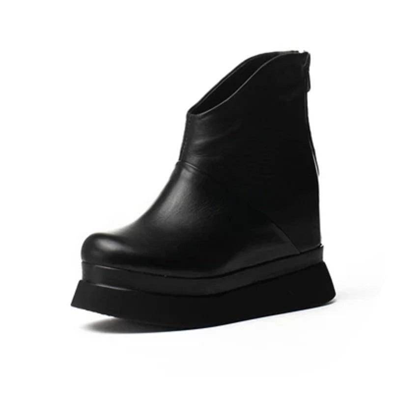 New muffin with thick-bottomed round head women's shoes leather increased short boots black bare boots
New muffin with thick-bottomed round head women's shoes leather increased short boots black bare boots