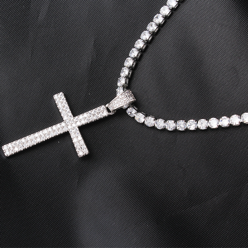 Hip hop micro pave zircon cross pendant zircon crystal custom size tennis chain necklace ice out men's jewelry 201014