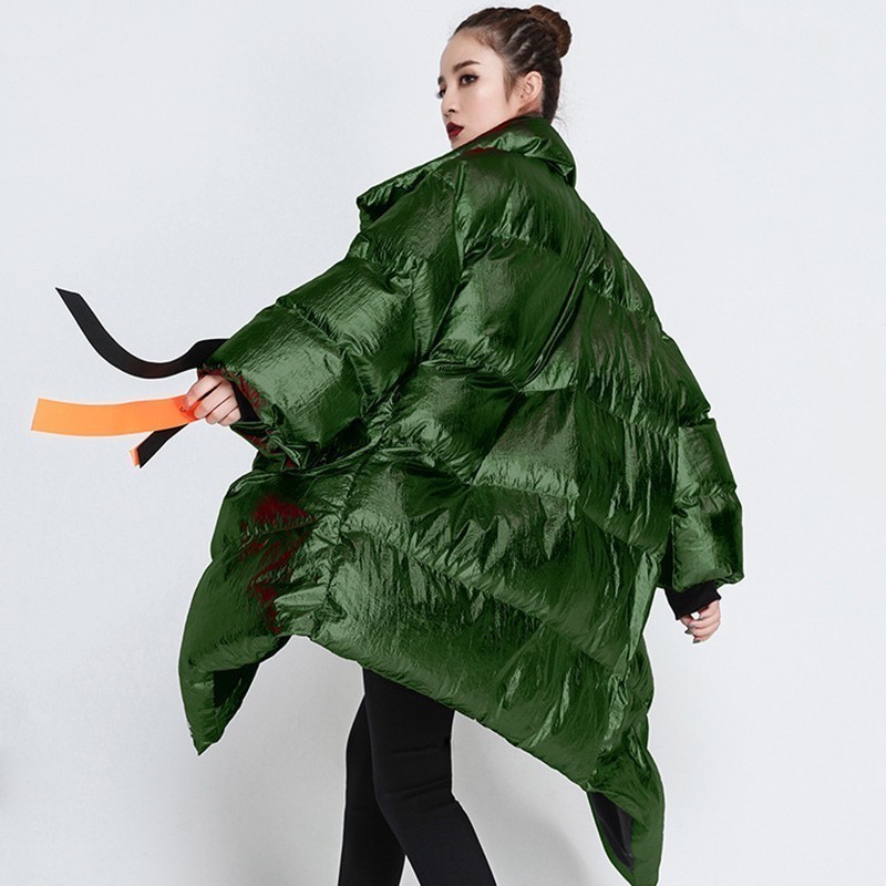 CHICEVER Ribbons Women's Winter Down Jackets Stand Collar Long Sleeve Asymmetric Jacket Female Fashion Clothes Tide 201127