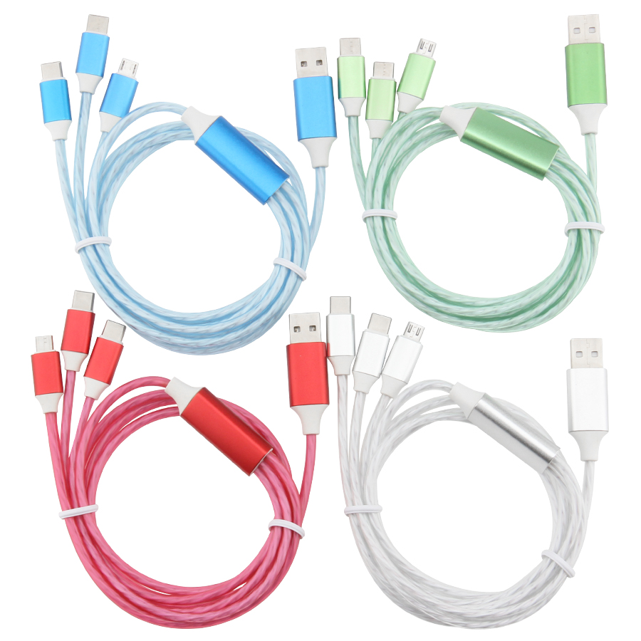3 in 1 LED Flowing USB Cables 1.2m Streamer Data Line Type C Micro Charger Cord for Samsung Huawei Smart Phone, Remark color
3 in 1 LED Flowing USB Cables 1.2m Streamer Data Line Type C Micro Charger Cord for Samsung Huawei Smart Phone, Remark color