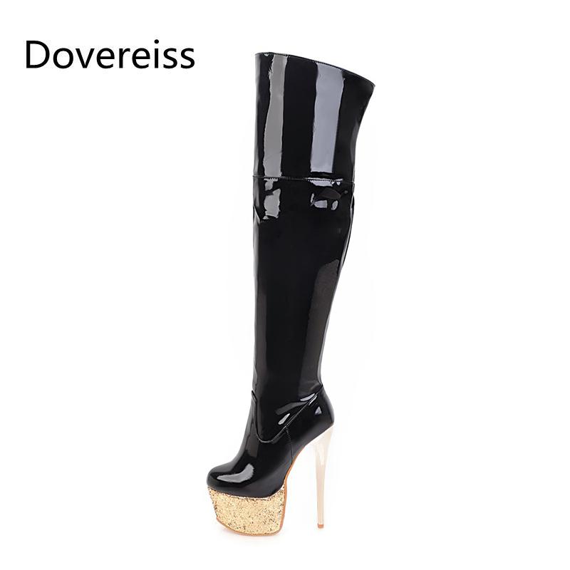 Dovereiss Fashion Winter sexy Pointed Toe white Over the knee boots clear heels boots gold platform Stilettos Heels 33-48, Black 
Dovereiss Fashion Winter sexy Pointed Toe white Over the knee boots clear heels boots gold platform Stilettos Heels 33-48, Black