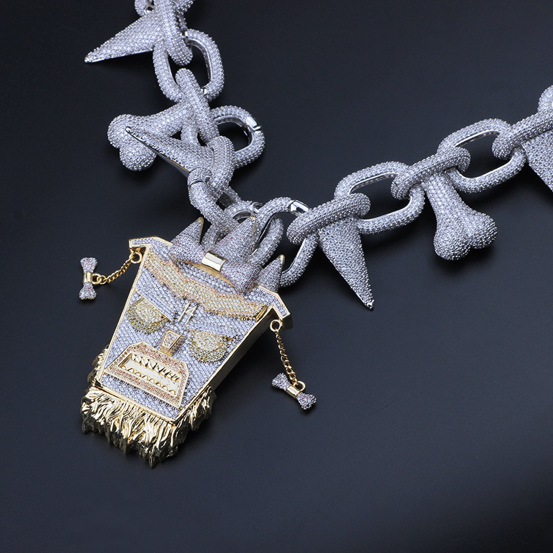 Trippie Redd Style Chain and iced out Pendant Punk Rivet Choker Bling Cubic Zircon Men's Hip hop Necklace Jewelry Gold 201013
