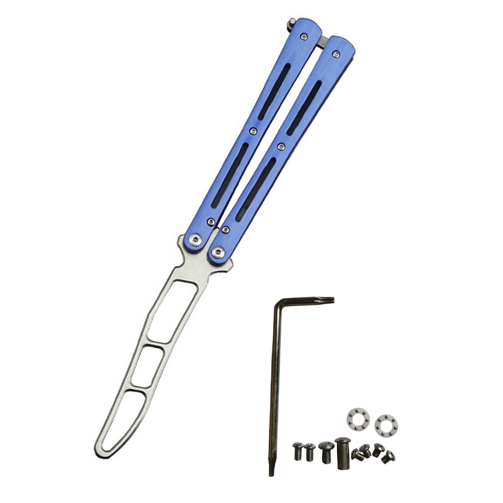Tactical Combat Trainer Practice Tool Balisong Blunt Butterfly Dull No Edge Bearing Training tool with extra screw sets, Blue
Tactical Combat Trainer Practice Tool Balisong Blunt Butterfly Dull No Edge Bearing Training tool with extra screw sets, Blue