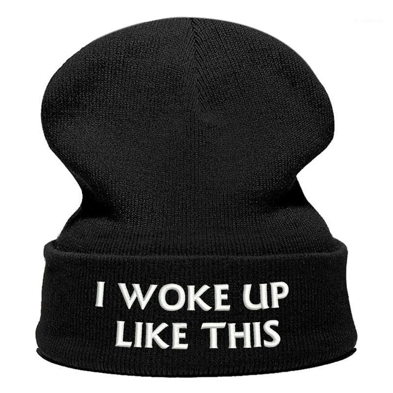 

Beanie Hat Skullie Cap Slouchy Winter Autumn Embroidery Cool Punk Men Women Teen Street Dance Funny Hip-hop- i woke up like this1