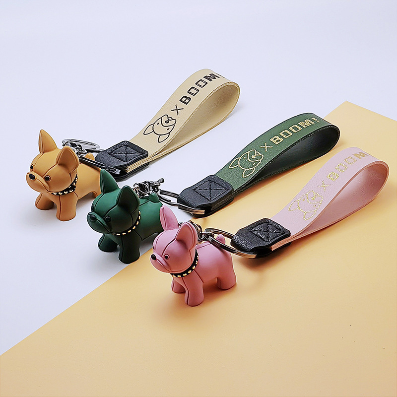 

Fashion Punk French Bulldog Keychain Pu Leather Dog Keychains for Women Bag Pendant Jewelry Trinket Men's Car Ring Key Chain