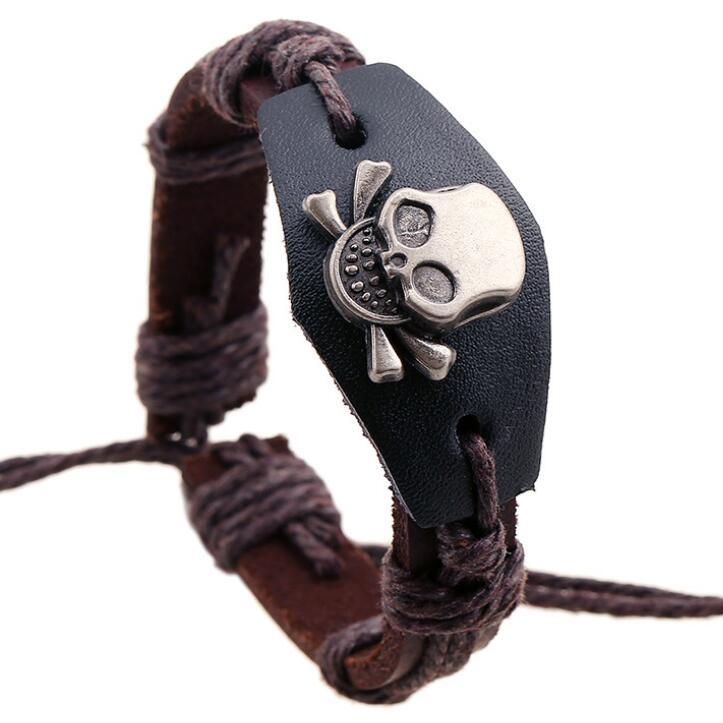Punk Vintage Retro Skull Charm Leather Bracelets Wrap Alloy Wax Cords Rope Bangle Wristbands Adjustable Fashion Skeleton Jewelry
Punk Vintage Retro Skull Charm Leather Bracelets Wrap Alloy Wax Cords Rope Bangle Wristbands Adjustable Fashion Skeleton Jewelry