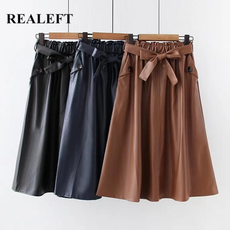 REALEFT Elegant PU Faux Leather Women Long Skirts with Bow High Waist 2020 New A-line Mid-calf Umbrella Skirts Pockets Female, Black
REALEFT Elegant PU Faux Leather Women Long Skirts with Bow High Waist 2020 New A-line Mid-calf Umbrella Skirts Pockets Female, Black