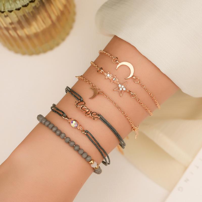 New Bracelet Set Star Moon Beaded Letter Six-piece Bracelet Women Fashion Set Jewelry Zircon Women's Jewelry wholesale