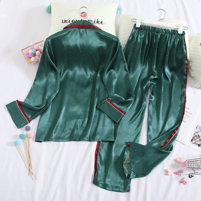 Fiklyc underwear two-pieces womens autumn / spring long sleeve satin pajamas sets pijamas pyjamas women mujer femme sleepwear 201027