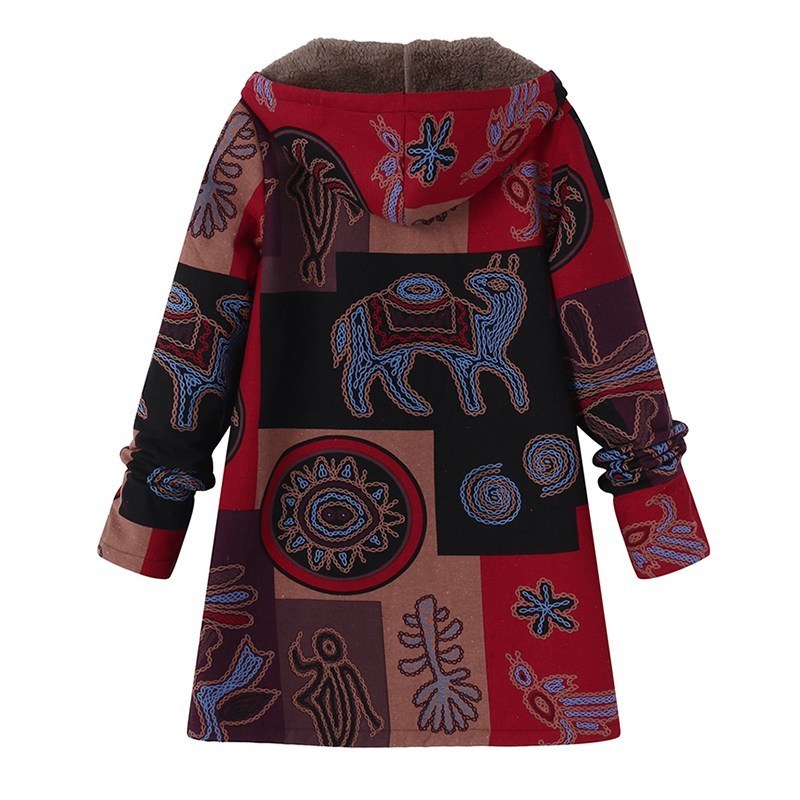 ZANZEA 2019 Casual Fashion Winter Hooded Long Sleeve Fluffy Warm Coat Women Plus Size L 5XL Retro Ethnic Printed Fur Outerwear T200111