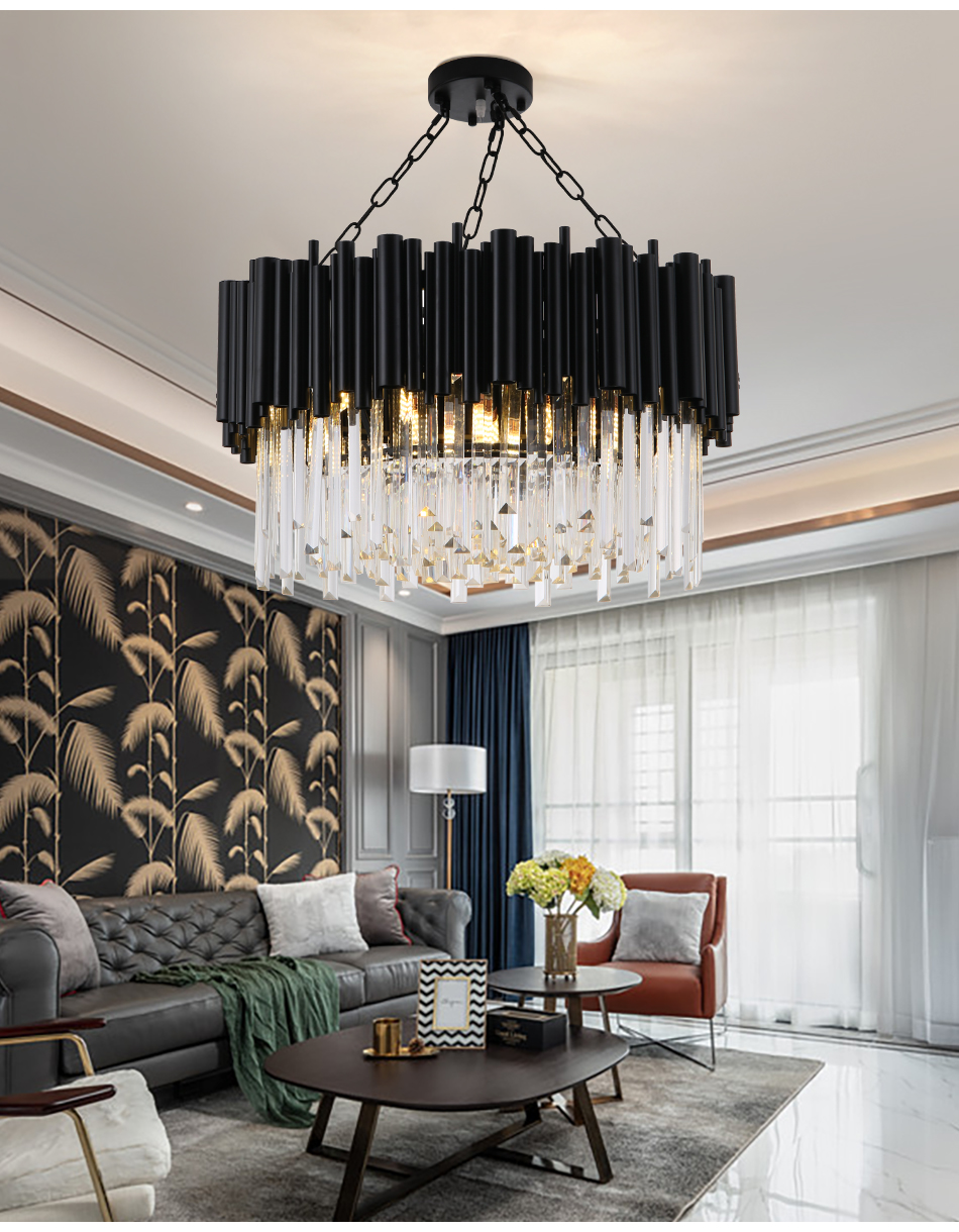 Black modern chandelier lighting lamp for living room luxury round crystal home decoration chain led cristal light fixtures
Black modern chandelier lighting lamp for living room luxury round crystal home decoration chain led cristal light fixtures