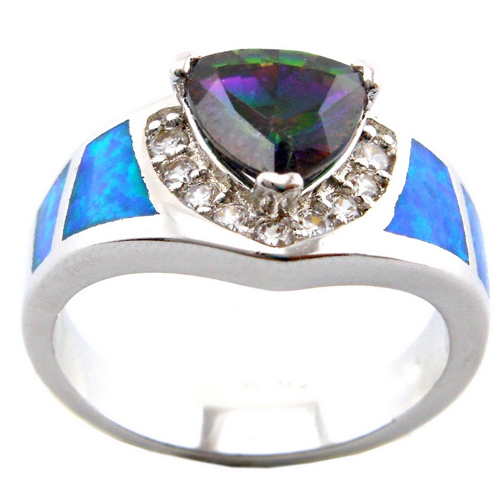 blue opal rings ;fashion jewelry with MYSTIC rainbow stone